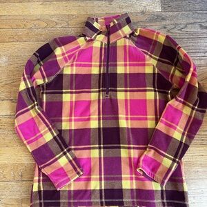 NWOT Eddie Bauer women's Zip-Up Sweater - Pink and Yellow Plaid